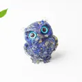 Handcrafted owl ornament made of dark blue and gold natural crystal gravel resin - Lapis Lazuli