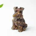 Schnauzer dog figurine in amber crystal with gold leaf accents for home decor - Tiger's Eye