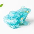 Blue natural crystal frog figurine with gold foil accents for desktop decor - Aquamarine