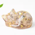 Sleeping cat crystal figurine with golden flakes and natural resin stones ornament - Rutilated Quartz