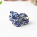 Lapis lazuli crystal resin cat figurine with gold foil accents in sleeping pose - 43x26x28mm 25g / Lapis Lazuli