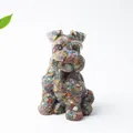 Artistic Schnauzer dog figurine with colorful mosaic paint and textured oil painting finish - Ocean Jasper