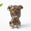Süße Schnauzer Hundefigur aus braunem Kristallharz mit Goldfolienfragmenten - Tigerauge