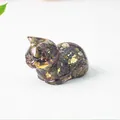 Cat resin ornament with natural purple crystals and gold foil flakes for home decor - 43x26x28mm 25g / Dragon Blood Stone