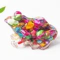 Cute resin frog ornament with colorful crystal stones and gold foil details - Colorful Shell
