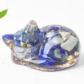 Sleeping cat crystal figurine with lapis lazuli and gold foil in resin sculpture - Lapis Lazuli