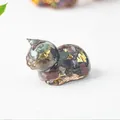 Orgone resin cat figurine with green epidote crystals and gold foil desktop decor - 43x26x28mm 25g / Ocean Jasper