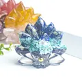 Blue and purple natural crystal stone nine-tailed fox resin statue with gold bell - No.13 Lapis Lazuli + Turquoise + Amethyst + Clear Quartz