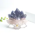 Nine-tailed fox crystal figurine in purple gradient with a small golden bell - No.3 Amethyst + Rose Quartz + Clear Quartz