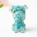 Hundefigur aus blauem Harz mit Goldflocken und Kristallstein-Textur-Effekt - Türkis