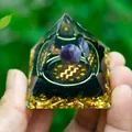 Orgone energy pyramid with amethyst ball and glowing Aquarius zodiac sign in resin - Aquarius
