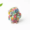 Colorful resin owl ornament with natural crystal stones and big blue eyes decor - Colorful Shell
