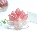 Pink crystal Nine-Tailed Fox figurine with gold bell and translucent stone texture - No.8 Watermelon Crystal + Rose Quartz + Clear Quartz