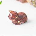 Cat figurine with red natural crystal stones and gold foil inside clear resin - 43x26x28mm 25g / Red Jasper