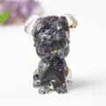 Miniatur Schnauzer Hundefigur aus schwarzem Harz mit Goldfolie und Kristallsplittern - Obsidian