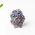 Purple resin owl figurine with natural crushed stones and gold foil accents - Amethyst