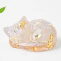 Cat sleeping resin ornament with natural crystal chips and gold foil flakes decoration - Opal