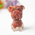 Braune Schnauzer Hundefigur aus Kunstharz mit Goldfolie und Kristall-Textur - Roter Jaspis
