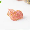 Pink resin cat figurine with natural crystal gravel and gold foil decorative chips - 43x26x28mm 25g / Watermelon Quartz