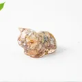 Lying cat figurine crafted in transparent resin with colorful natural crystal stones - 43x26x28mm 25g / Crazy Agate