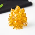 Figura decorativa de zorro de nueve colas en resina dorada translúcida con cristal - Citrino / 4 Cm De Alto