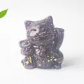 Deep purple resin Maneki-neko figurine with gold leaf accents for home office decor - Garnet / 70x60x55mm