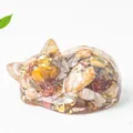 Sleeping cat crystal figurine with natural gemstones and gold foil in resin - Crazy Agate