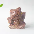 Resin lucky cat figurine with brown crystal stones and gold foil accents - Gold Sandstone / 70x60x55mm