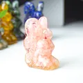 Statuetta di coniglio in resina di cristallo rosa con trama di pietra naturale da tavolo - Coniglietto / Quarzo rosa