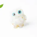 White crystal owl figurine with gold leaf accents and blue eyes for desk decor - Opal