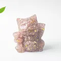 Fortune cat resin ornament with purple crystals and gold foil for desk decor - Strawberry Quartz / 70x60x55mm