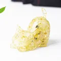 Cat figurine with yellow crystal gravel and gold foil in a translucent resin finish - Lemon Yellow / 5*3*4.2cm/45g