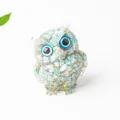 Teal crystal owl figurine with gold leaf accents and blue eyes for home decor - Amazonite