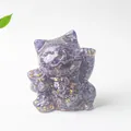 Maneki-Neko figurine crafted with purple resin, crystal chips, and gold foil accents - Amethyst / 70x60x55mm