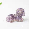 Detail of a dog-shaped crystal resin ornament with purple stones for desk decor - Dreamy Purple