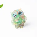 Green crystal resin owl figurine with gold leaf and blue eyes for home desk decor - Cat's Eye
