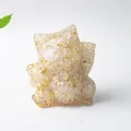 Resin lucky cat figurine with gold leaf fragments for home and office desktop decoration - White Crystal / 70x60x55mm