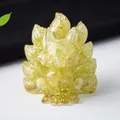 Translucent yellow nine-tailed fox resin statue with embedded natural healing crystals - Lemon Yellow / 6cm High