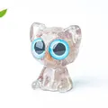 Resin cat figurine with strawberry quartz crystals and large blue eyes home decor - Strawberry Quartz