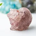 Detail of pink crystal resin cat statue showing intricate carved fur texture and features - Strawberry Quartz