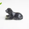 Dog figurine in black resin with gold flakes inside, stylish crystal stone puppy decor - Obsidian