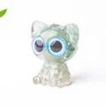 Cute green natural fluorite crystal cat figurine with large blue eyes for home decor - Green Aventurine