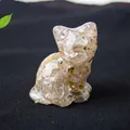 Cute resin cat figurine with gold foil flakes in transparent crystal style - 3.2cm x 3.3cm x 4cm / Rutilated Quartz