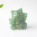 Green crystal resin lucky cat figurine with gold leaf inlay for home office desk decor - Emerald Glaze / 70x60x55mm