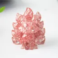 Figura de zorro de resina con piedra de cristal natural rosa para decoración de escritorio - Cuarzo Sandía / 6 Cm De Altura
