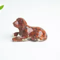 Lying puppy ornament made of natural red jasper stone chips and clear resin - Red Jasper