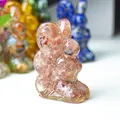 Pink strawberry crystal rabbit desktop ornament made of natural crushed stone resin - Strawberry Quartz
