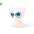 Pink natural crystal resin cat figurine with large blue eyes for home decor - Rose Quartz