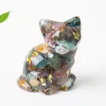 Cute resin cat figurine filled with colorful natural crystal stones and gold leaf flakes - 3.2cm x 3.3cm x 4cm / Ocean Jasper