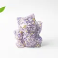 Purple crystal gravel lucky cat resin statue with gold foil accents for home decor - Lilac Stone / 70x60x55mm